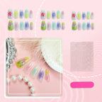Press-On Nail Set Hand-Painted Floral & Application Kit