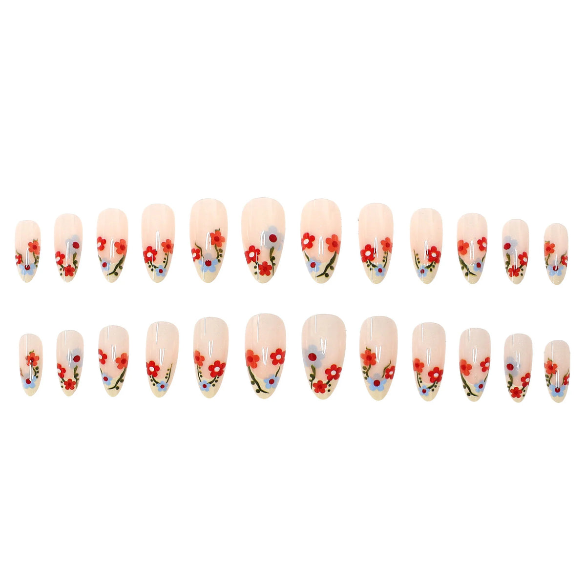 Press-On Nail Set Hand-Painted Floral Designs No Glue