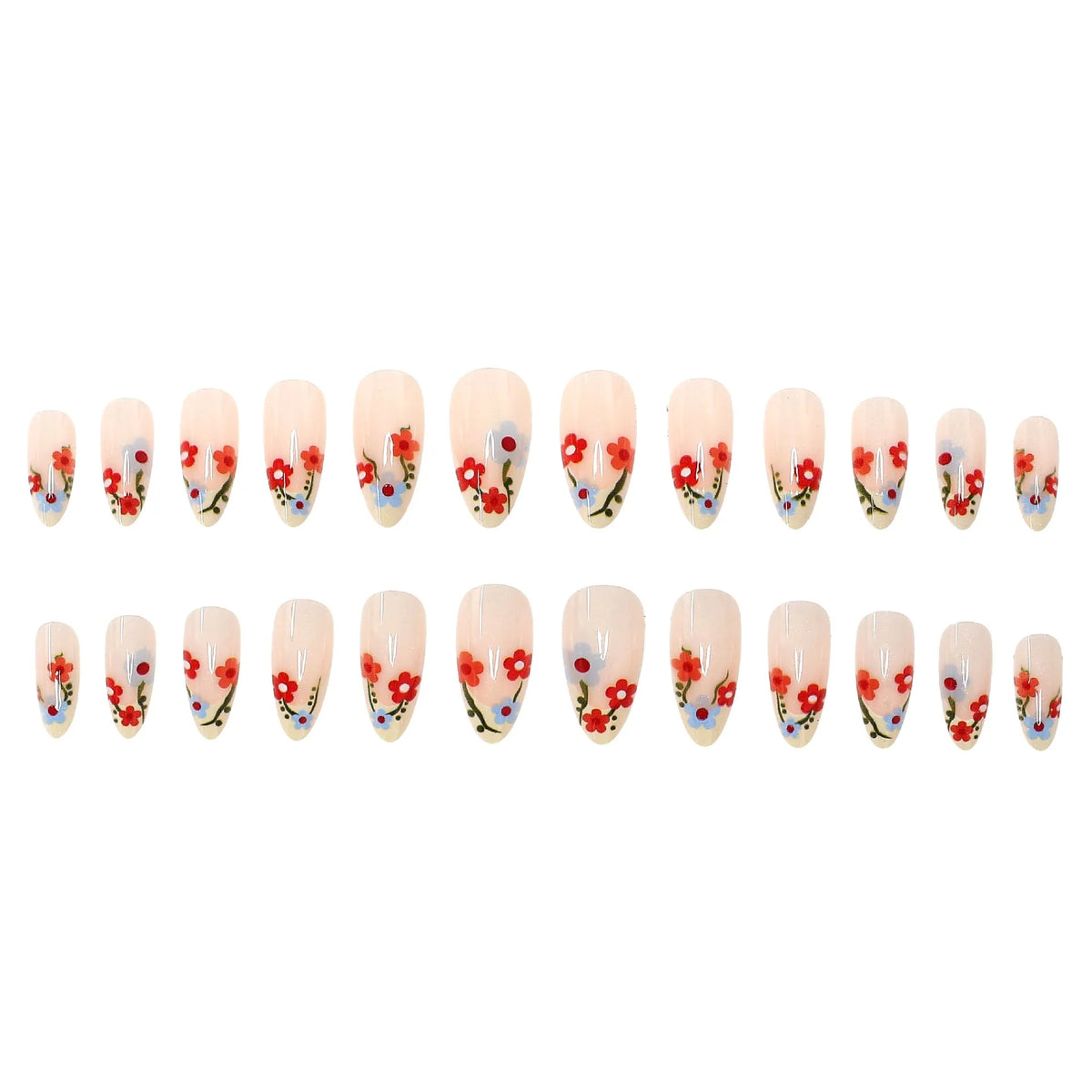Press-On Nail Set Hand-Painted Floral Designs No Glue
