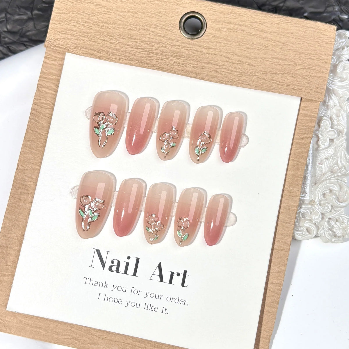 Press-On Nail Set Hand-Painted Floral Durable & Comfortable Fit