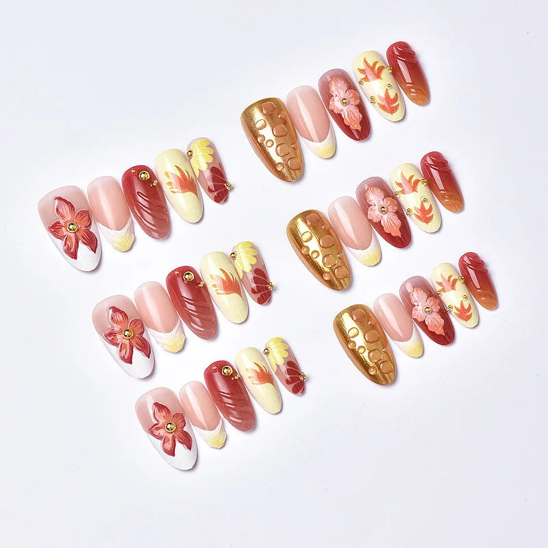 Press-On Nail Set Hand-Painted Floral Easy Application