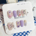 Press-On Nail Set Hand-Painted Floral Easy Application & Reusable