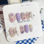 Press-On Nail Set Hand-Painted Floral Easy Application & Reusable