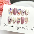 Press-On Nail Set Hand-Painted Floral Easy Application & Reusable