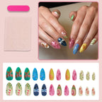 Press-On Nail Set Hand-Painted Floral & Geometric 24-Piece