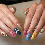 Press-On Nail Set Hand-Painted Floral & Geometric 24-Piece