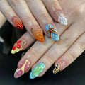 Press-On Nail Set Hand-Painted Floral Glossy Finish