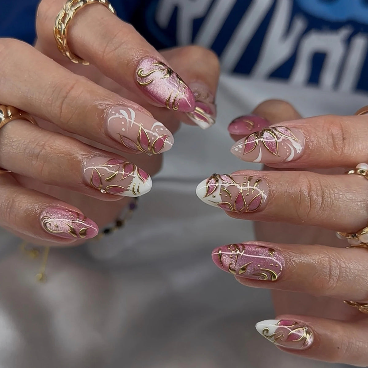 Press-On Nail Set Hand-Painted Floral Glossy Finish