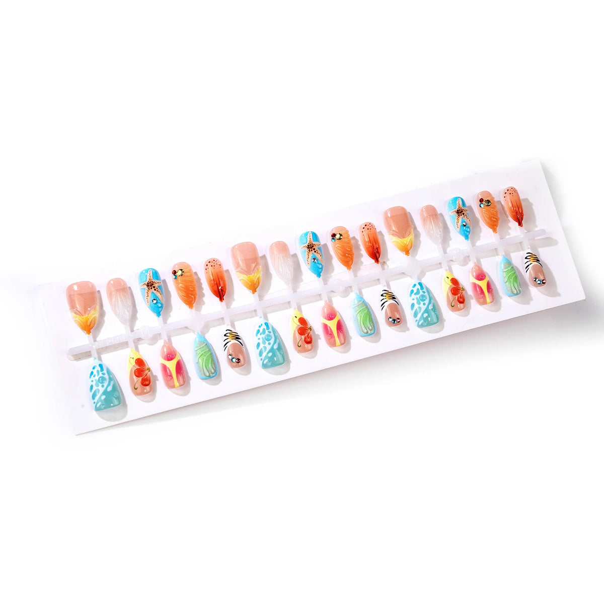 Press-On Nail Set Hand-Painted Floral Glossy Finish
