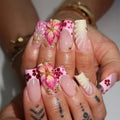 Press-On Nail Set Hand-Painted Floral & Long-Lasting