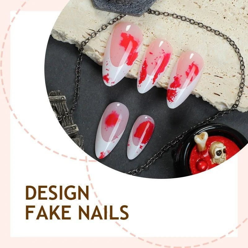 Press-On Nail Set Hand-Painted Floral Multiple Sizes & Sticker Kit