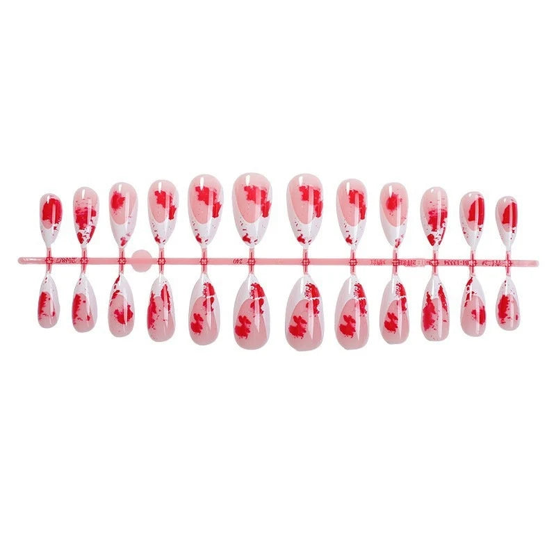Press-On Nail Set Hand-Painted Floral Multiple Sizes & Sticker Kit