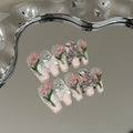 Press-On Nail Set Hand-Painted Floral No-Glue & Reusable