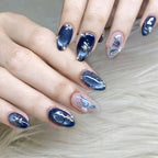 Press-On Nail Set Hand-Painted Floral & Pearl Accents