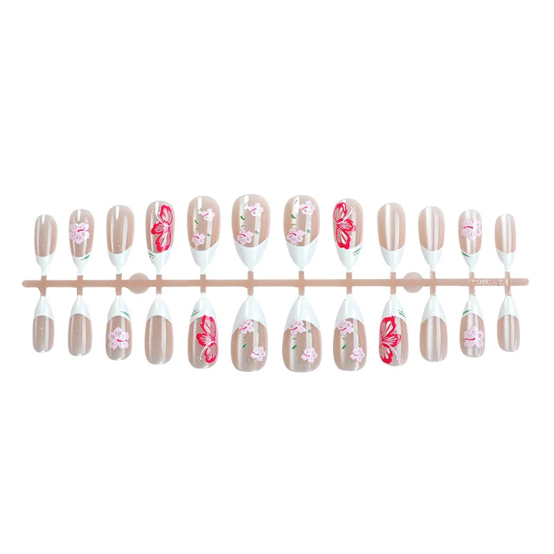 Press-On Nail Set Hand-Painted Floral Peel-And-Press