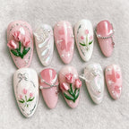 Press-On Nail Set Hand-Painted Floral Peel And Stick