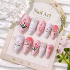 Press-On Nail Set Hand-Painted Floral Peel And Stick