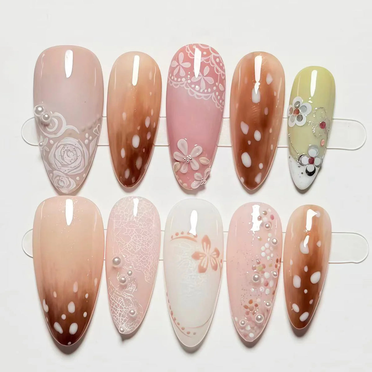 Press-On Nail Set Hand-Painted Floral Peel & Stick