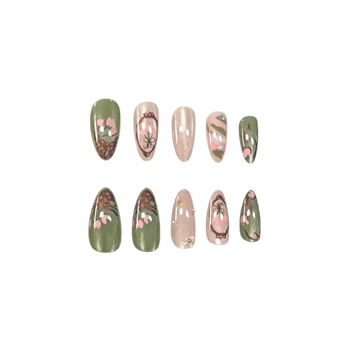 Press-On Nail Set Hand-Painted Floral Peel & Stick