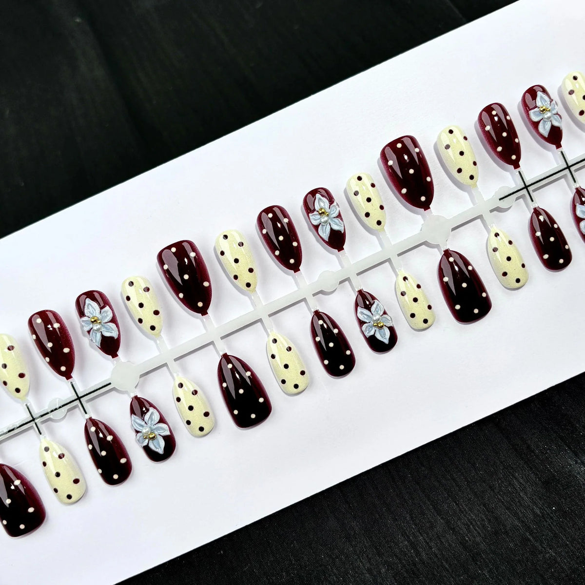 Press-On Nail Set Hand-Painted Floral & Polka Dot