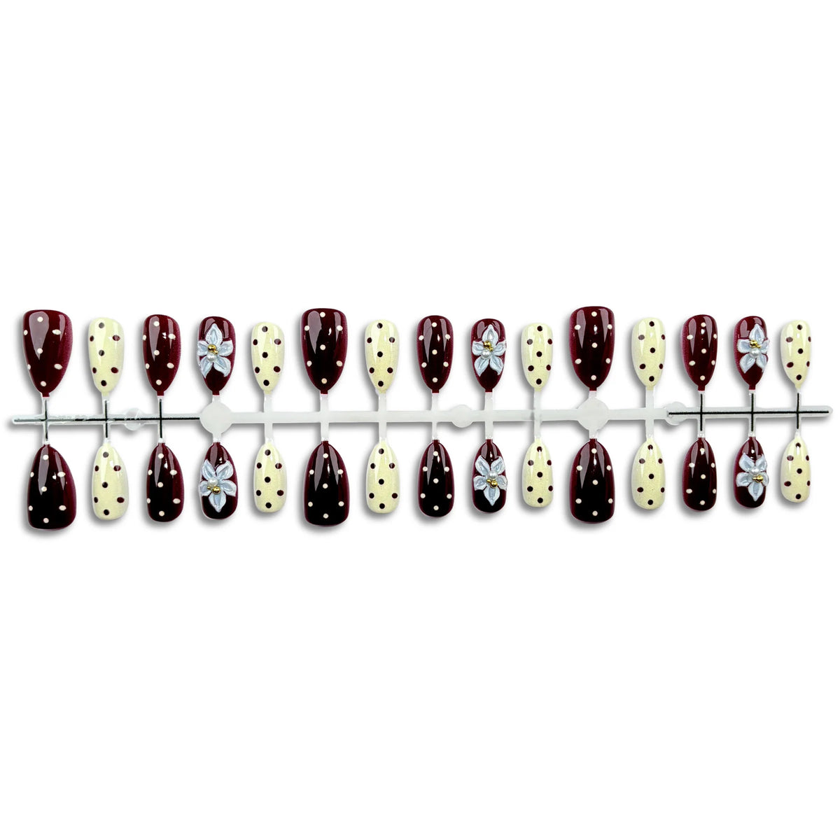 Press-On Nail Set Hand-Painted Floral & Polka Dot