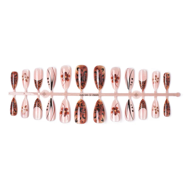 Press-On Nail Set Hand-Painted Floral Red
