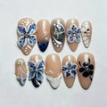 Press-On Nail Set Hand-Painted Floral Reusable