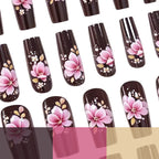 Press-On Nail Set Hand-Painted Floral Reusable 24-Piece