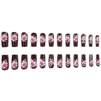 Press-On Nail Set Hand-Painted Floral Reusable 24-Piece