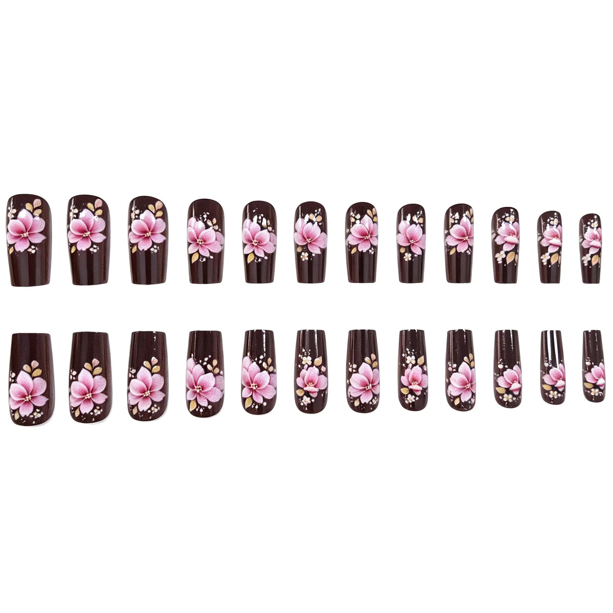Press-On Nail Set Hand-Painted Floral Reusable 24-Piece