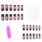 Press-On Nail Set Hand-Painted Floral Reusable 24-Piece