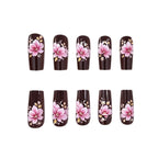 Press-On Nail Set Hand-Painted Floral Reusable 24-Piece