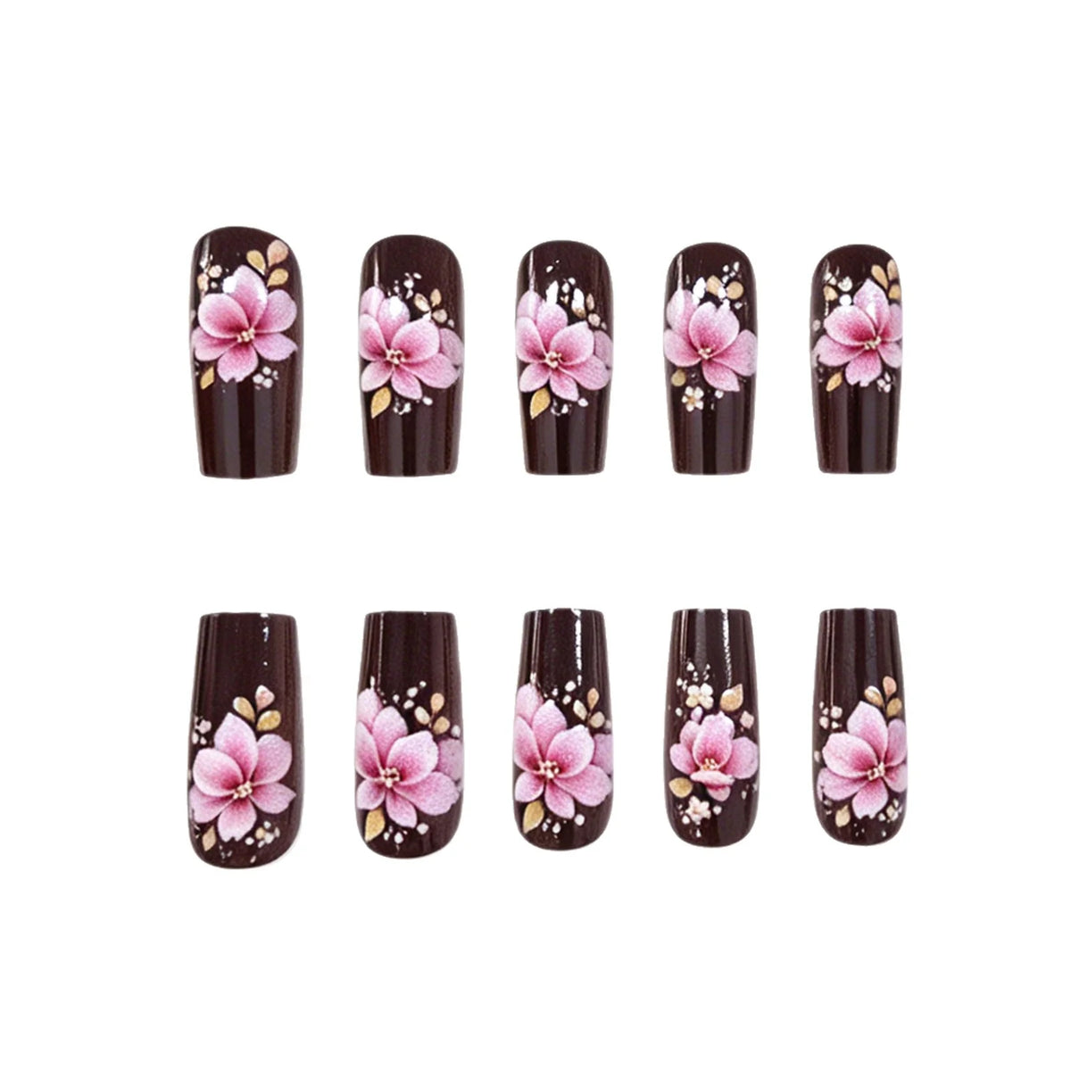 Press-On Nail Set Hand-Painted Floral Reusable 24-Piece