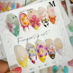Press-On Nail Set Hand-Painted Floral Reusable & Durable