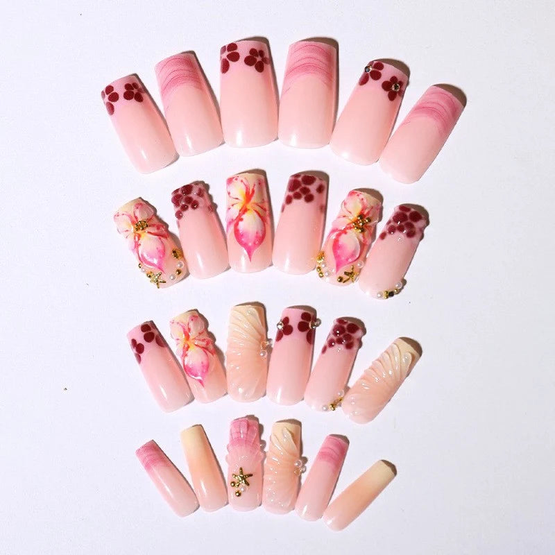 Press-On Nail Set Hand-Painted Floral Salon-Quality