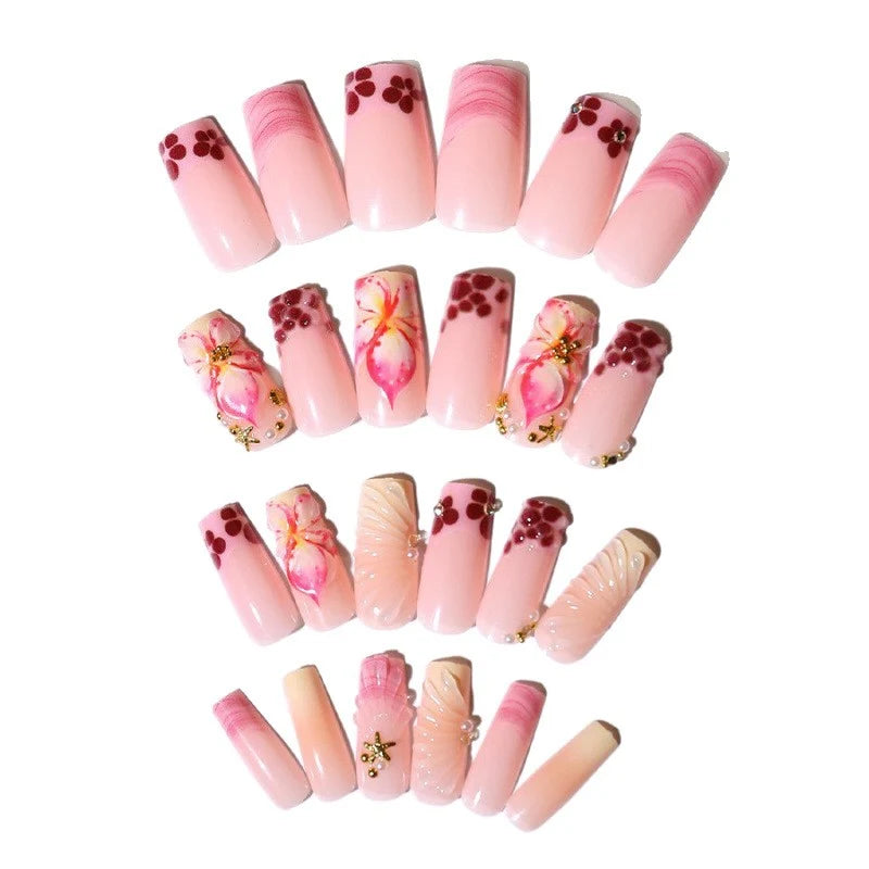 Press-On Nail Set Hand-Painted Floral Salon-Quality