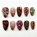 Press-On Nail Set Hand-Painted Floral & Strong Adhesive