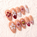 Press-On Nail Set Hand-Painted Floral Strong Adhesive Tabs