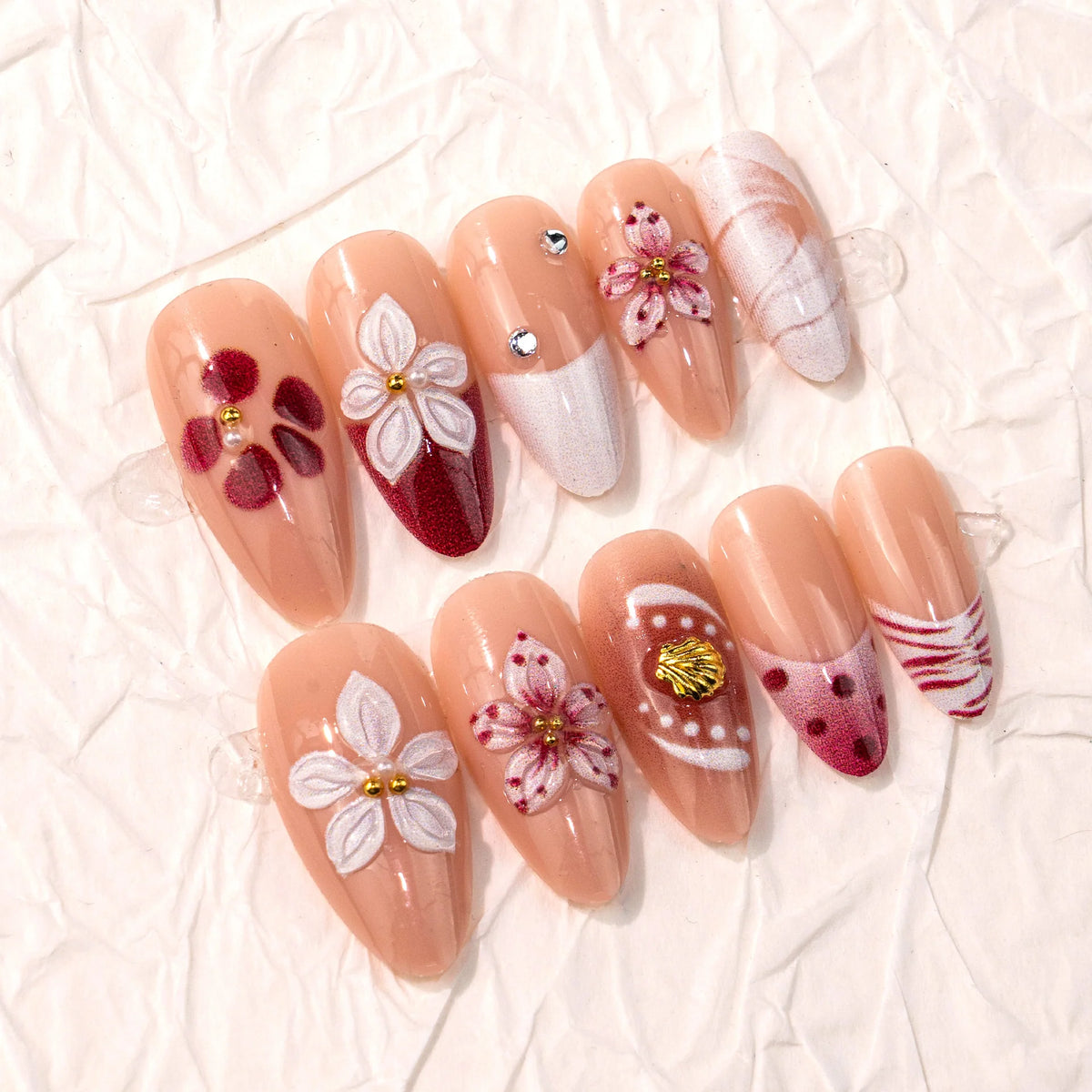 Press-On Nail Set Hand-Painted Floral Strong Adhesive Tabs