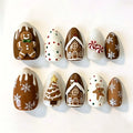 Press-On Nail Set Hand-Painted Gingerbread Designs & Easy Application