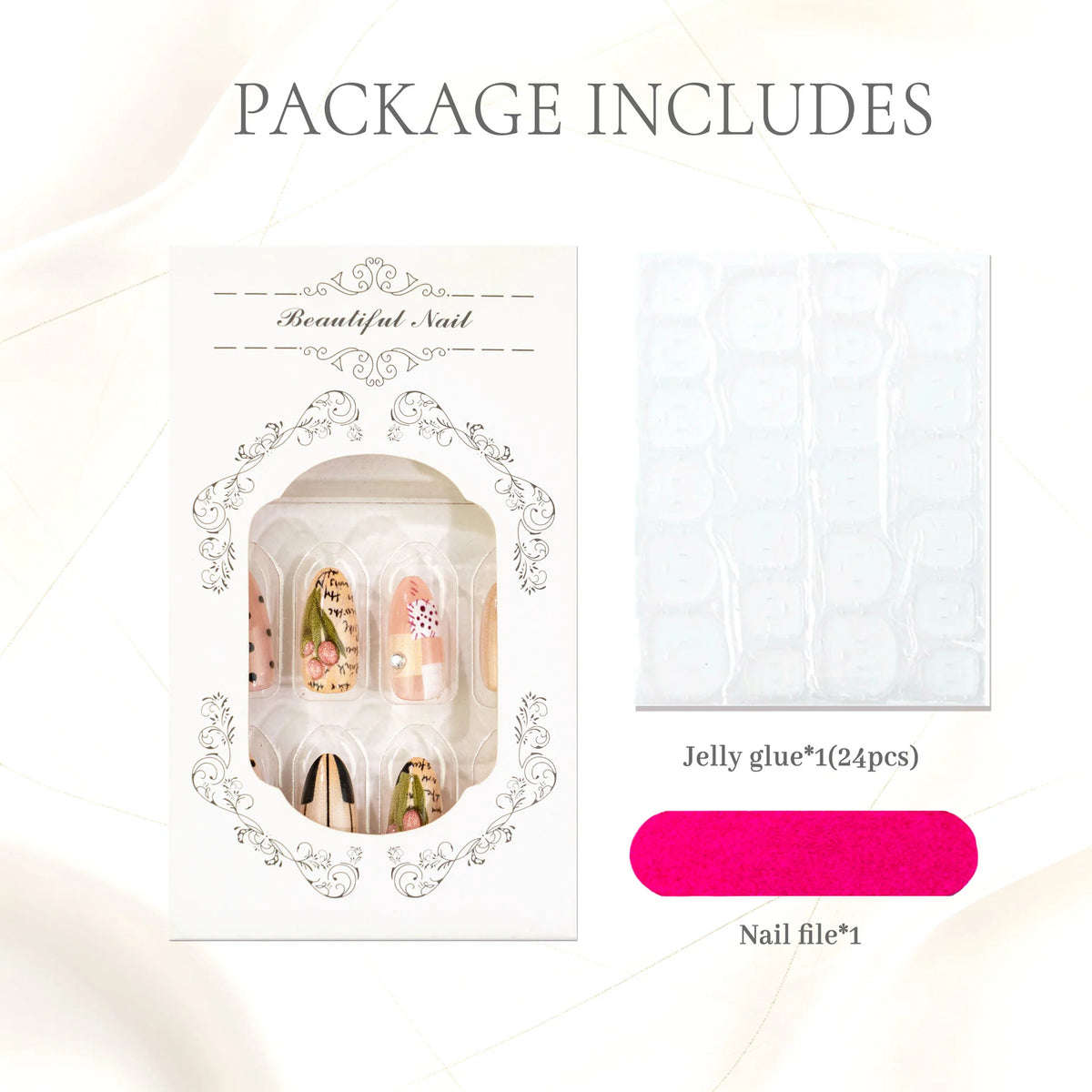Press-On Nail Set Hand-Painted Peel-And-Stick Custom Fit