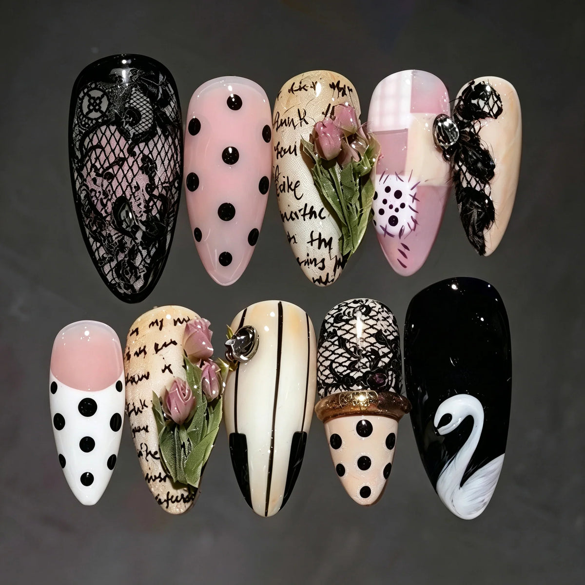 Press-On Nail Set Hand-Painted Peel-And-Stick Custom Fit