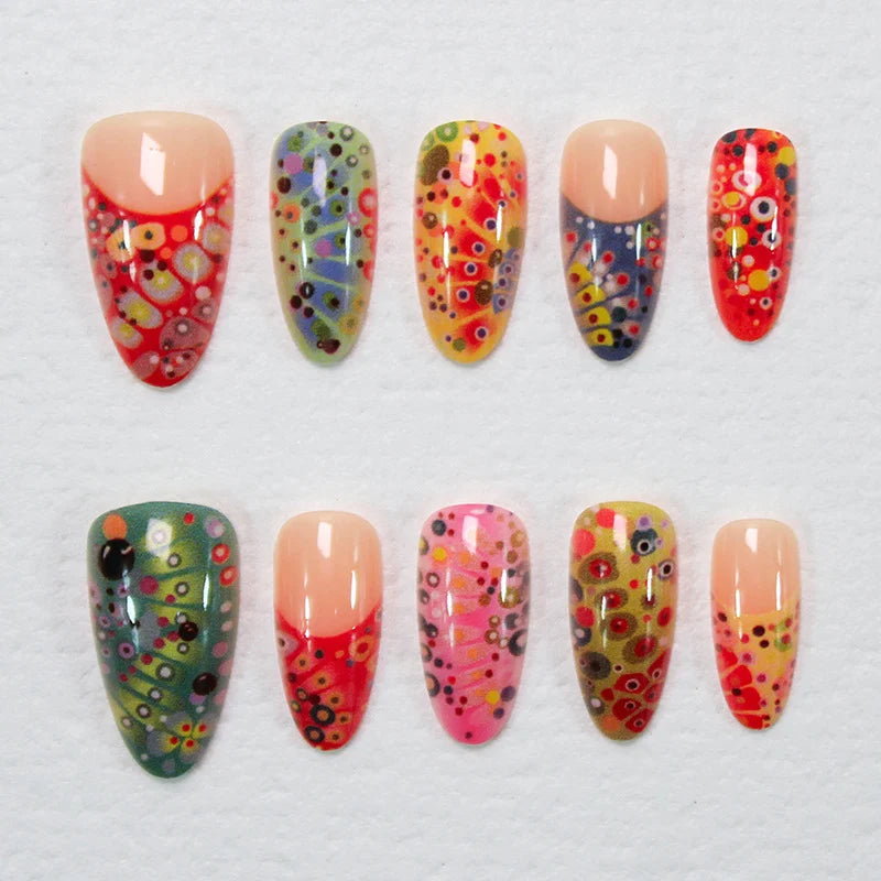 Press-On Nail Set Hand-Painted Pre-Glued Reusable
