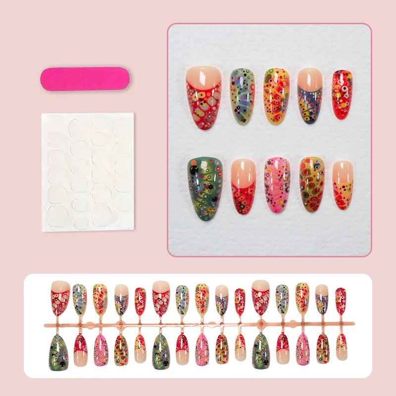 Press-On Nail Set Hand-Painted Pre-Glued Reusable