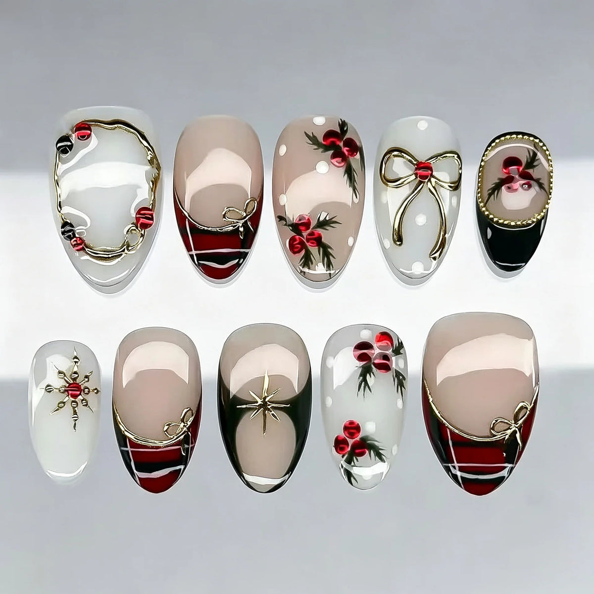 Press-On Nail Set Handcrafted Festive Designs