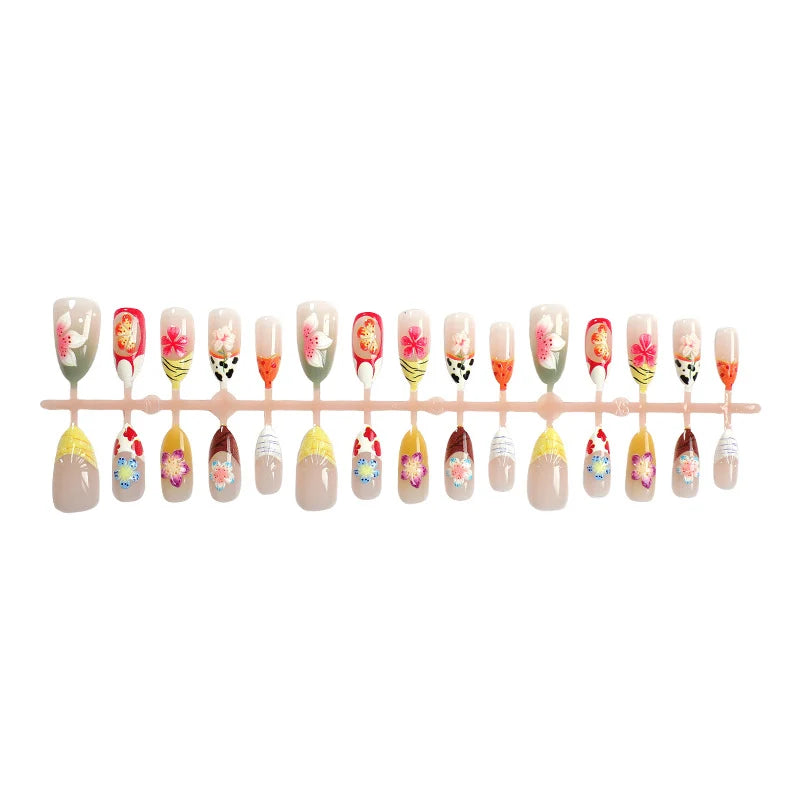 Press-On Nail Set Handcrafted Floral Acrylic Comfort Fit
