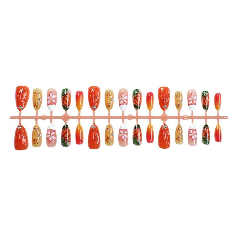 Press-On Nail Set Handcrafted Floral & Autumn Hypoallergenic