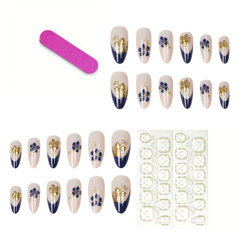 Press-On Nail Set Handcrafted Floral Complete Kit