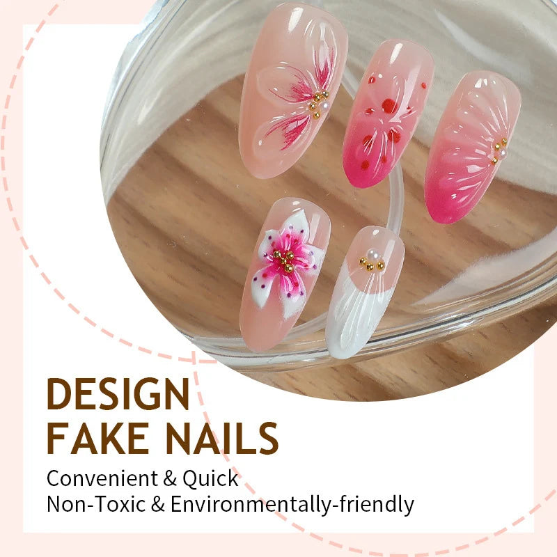 Press-On Nail Set Handcrafted Floral Design Long-Lasting Adhesive