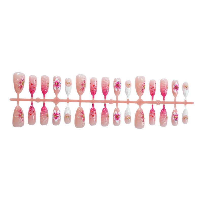 Press-On Nail Set Handcrafted Floral Design Long-Lasting Adhesive